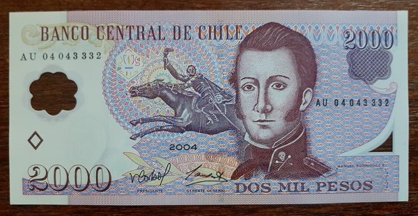 Lote de 6 billetes de 2000 Pesos Chile