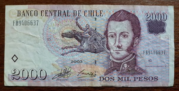 Lote de 6 billetes de 2000 Pesos Chile